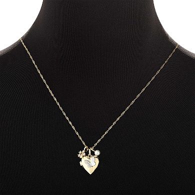 Forever Close Cubic Zirconia Flower & Simulated Pearl Butterfly Heart Locket Necklace