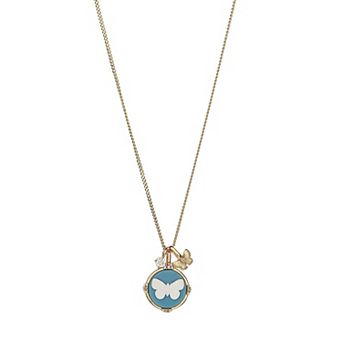 Forever Close 14k Gold Flash Plated Cubic Zirconia Butterfly & Cameo Locket Necklace