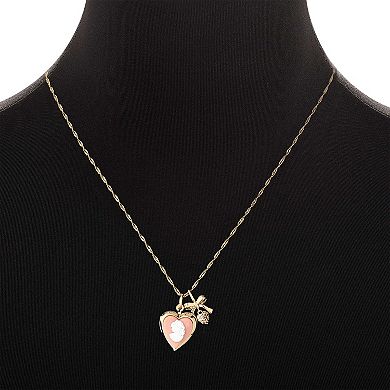 Forever Close 14k Gold Flash Plated Cubic Zirconia Bow Charm & Mom Cameo Heart Locket Necklace
