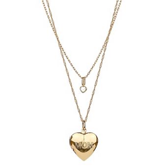 Forever Close 2 pc 14k Gold Flash Plated Simulated Pearl & Mom Heart Locket Necklace Set