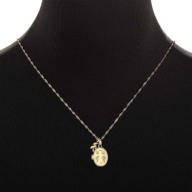Forever Close 14k Gold Flash Plated Cubic Zirconia Leaf Charm & Cross Oval Locket Necklace