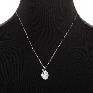 Forever Close Fine Silver Plated Cubic Zirconia Leaf Charm & Cross Oval Locket Necklace