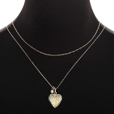 Forever Close 2-pc. 14k Gold Flash Plated Simulated Pearl Charm & Diamond Cut Heart Locket Necklace Set