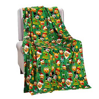 Green Funny Faces Plush Decorative Christmas Machine Washable Throw
