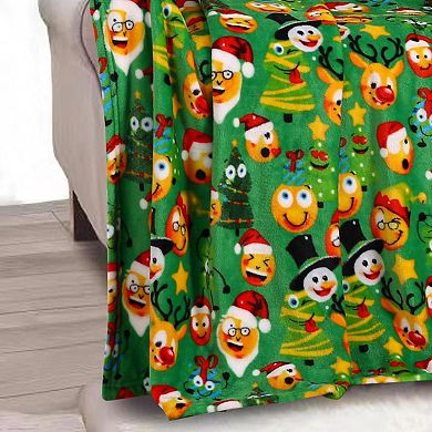 Green Funny Faces Plush Decorative Christmas Machine Washable Throw