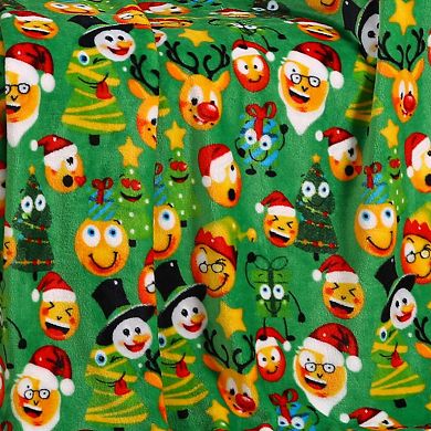 Green Funny Faces Plush Decorative Christmas Machine Washable Throw