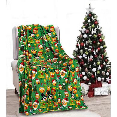 Green Funny Faces Plush Decorative Christmas Machine Washable Throw