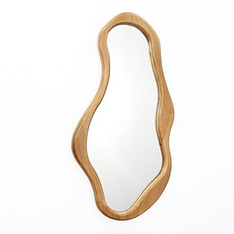 LuxenHome Natural Pine Wood Frame Irregular Oval Wall Mirror Decor Wall Mounted Accent Vanity Mirror