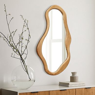 LuxenHome Natural Pine Wood Frame Irregular Oval Wall Mirror Decor Wall Mounted Accent Vanity Mirror