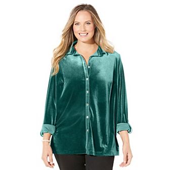 Catherines Women's Plus Size Petite Anywear Velvet Buttonfront Shirt