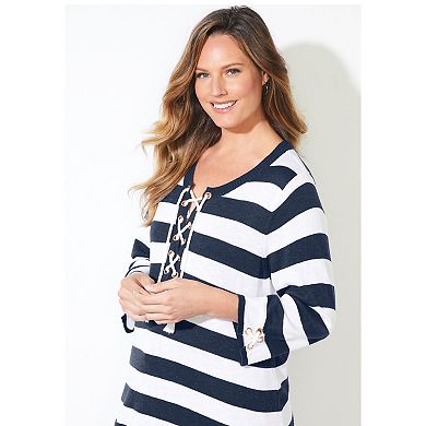 Catherines Women's Plus Size Liz&Me Corded Lace-Up Pullover