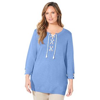 Catherines Women's Plus Size Liz&Me Corded Lace-Up Pullover