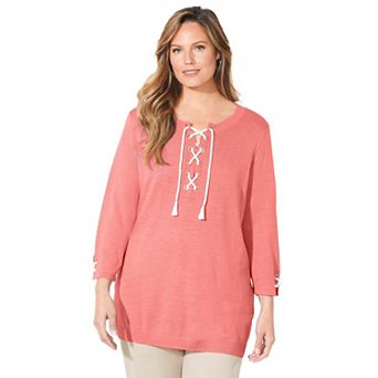 Catherines Women's Plus Size Liz&Me Corded Lace-Up Pullover