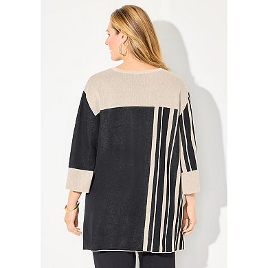 Catherines Women's Plus Size Jacquard Colorblock Pullover