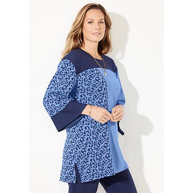 Catherines Women's Plus Size Jacquard Colorblock Pullover