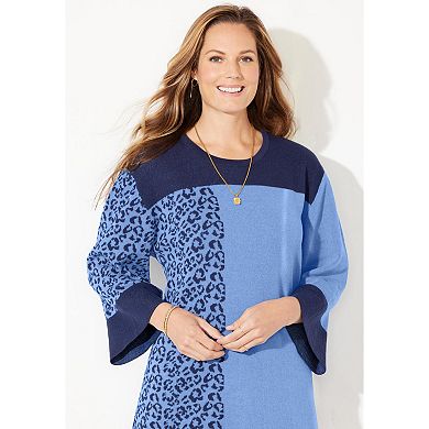 Catherines Women's Plus Size Jacquard Colorblock Pullover