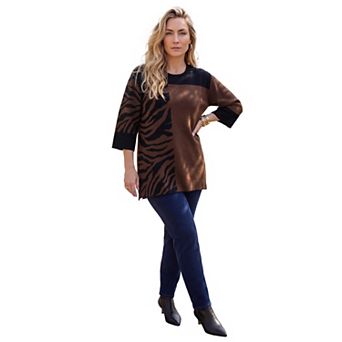 Catherines Women's Plus Size Jacquard Colorblock Pullover