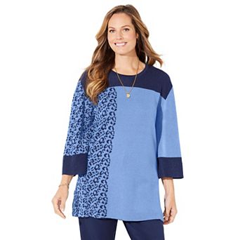 Catherines Women's Plus Size Jacquard Colorblock Pullover