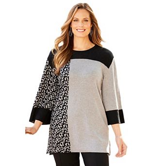 Catherines Women's Plus Size Jacquard Colorblock Pullover