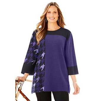 Catherines Women's Plus Size Jacquard Colorblock Pullover