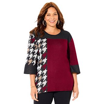 Catherines Women's Plus Size Jacquard Colorblock Pullover