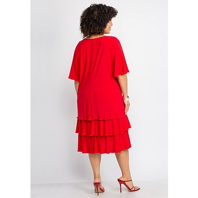 Catherines Women's Plus Size Embellished Keyhole Midi-Tier Dress