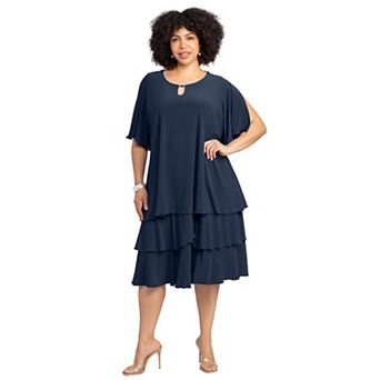 Catherines Women's Plus Size Embellished Keyhole Midi-Tier Dress
