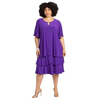 Catherines Women's Plus Size Embellished Keyhole Midi-Tier Dress