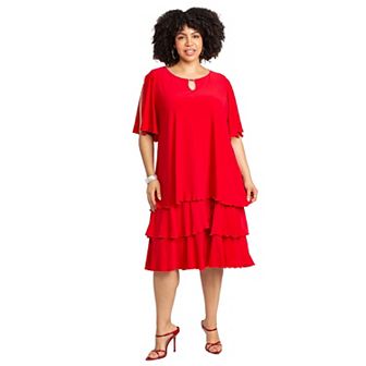 Catherines Women's Plus Size Embellished Keyhole Midi-Tier Dress