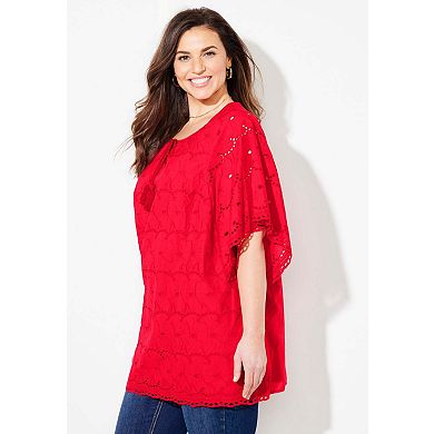 Catherines Women's Plus Size Petite Harborview Eyelet Top