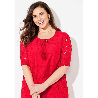 Catherines Women's Plus Size Petite Harborview Eyelet Top