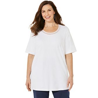 Catherines Women's Plus Size Suprema Embroidered Scoopneck Tee