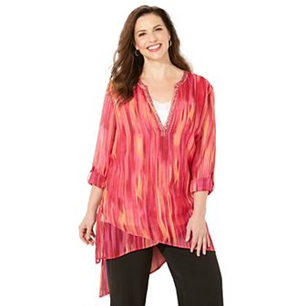 Catherines Women's Plus Size Petite Beaded Beauty Asymmetrical Tunic