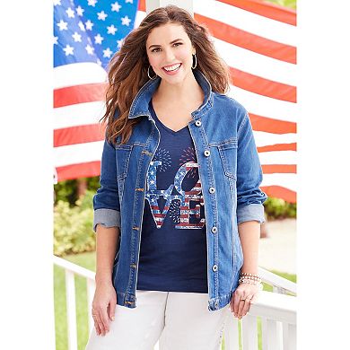 Catherines Women's Plus Size Petite Stars & Shine Tee