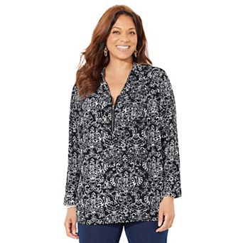 Catherines Women's Plus Size Petite Breezeway Half-Zip Tunic