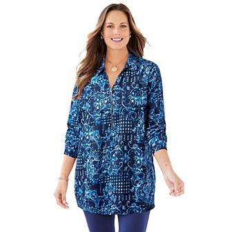 Catherines Women's Plus Size Petite Breezeway Half-Zip Tunic