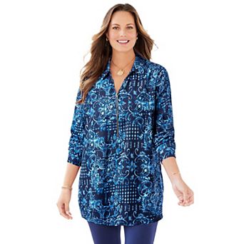 Catherines Women's Plus Size Petite Breezeway Half-Zip Tunic