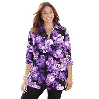 Catherines Women's Plus Size Petite Breezeway Half-Zip Tunic