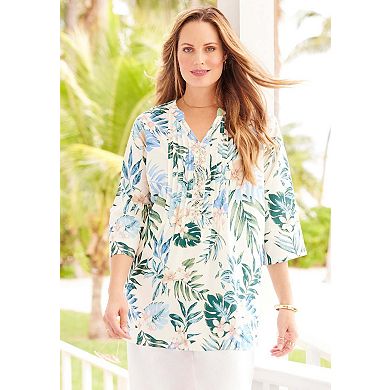 Catherines Women's Plus Size Pleated Linen Tunic