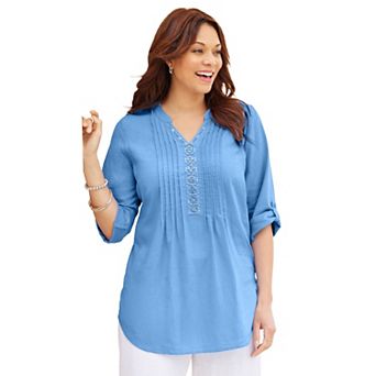 Catherines Women's Plus Size Pleated Linen Tunic