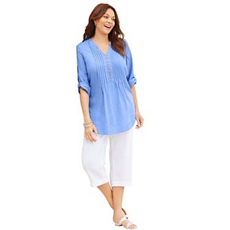 Catherines Women's Plus Size Pleated Linen Tunic