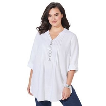 Catherines Women's Plus Size Pleated Linen Tunic