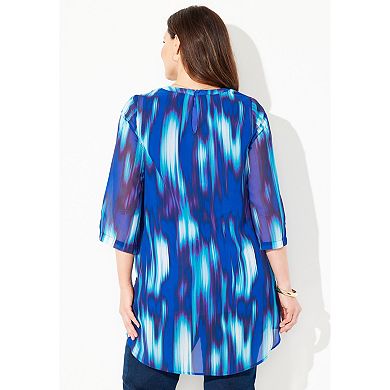 Catherines Women's Plus Size Hi-Low Keyhole Accent Layered Tunic
