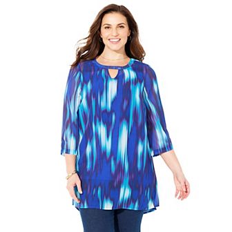 Catherines Women's Plus Size Hi-Low Keyhole Accent Layered Tunic