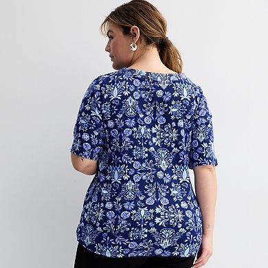 Plus Size Croft & Barrow® Stitched Bateau Elbow Sleeve T-Shirt