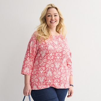 Plus Size Croft & Barrow® Stitched Bateau Elbow Sleeve T-Shirt