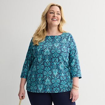 Plus Size Croft & Barrow® Stitched Bateau Elbow Sleeve T-Shirt