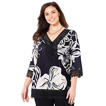 Catherines Women's Plus Size Crochet Trim Tunic