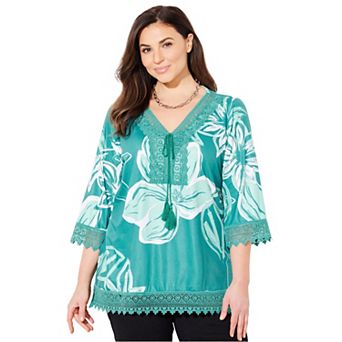 Catherines Women's Plus Size Crochet Trim Tunic