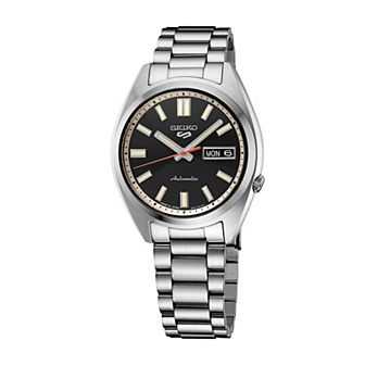 Men's Seiko 5 Sports Midsize Black Dial Stainless Steel Automatic Watch - SRPK89